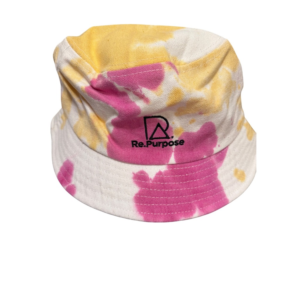 Re.Purpose Pink Yellow Tie Dye Bucket Hat Recycled Cotton Blend Logo Mens Womens